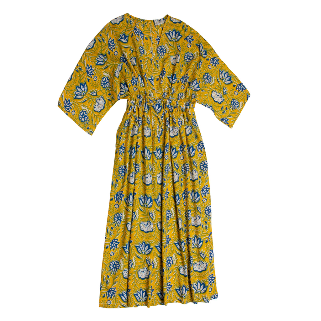 V neck waisted cotton dress