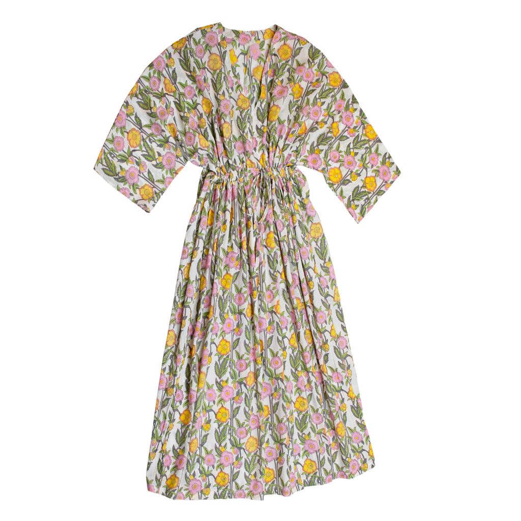 V neck waisted cotton dress